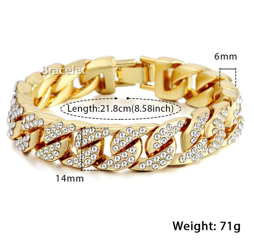 Miami Curb Cuban Chain Bracelet For Men Gold